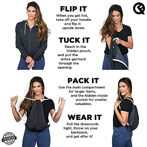 Quikflip 2-in-1 Reversible Backpack Hoodie (As Seen on SHARK TANK) Unisex Full-Zip Hero Hoodie Lite - color: Charcoal, size: Large