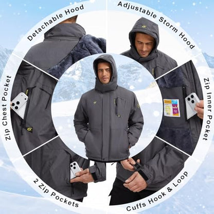 QPNGRP Mens Waterproof Ski Snowboard Jacket Winter Windproof Snow Coat - color: Cation Darkgray, size: Medium