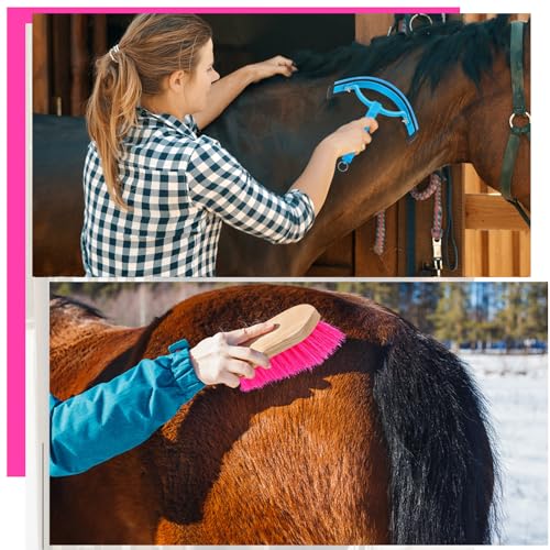 Abbylike 12 Pieces Horse Grooming Kit Equine Care Brushes, Rose Red - color: Rose Red
