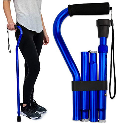 RMS Folding Cane with Offset Foam Handle, Adjustable Walking Stick (Blue) - color: Blue