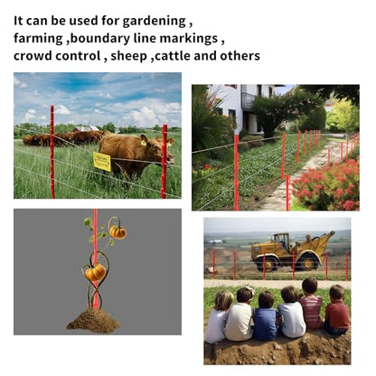50PCS 48" Plastic Step-in Electric Fence Posts with Clips, Red | Temporary Electric Fence Stakes · 8 Integrated Clips · Reinforced Steel Spike · For Garden and Farm & Livestock - color: Red-50PCS