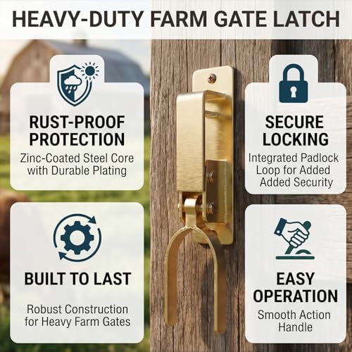 Instant Locking Farm Gate Latch, Heavy Duty Rust-Resistant Steel, One-Hand Operation Safety Catch for Wood, Metal and Pipe Gates, Ideal for Ranch & Backyard