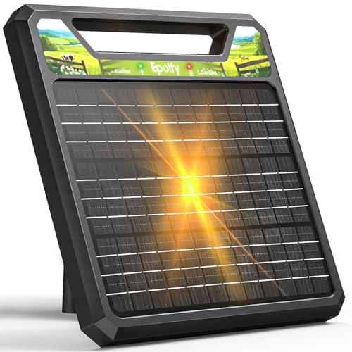 Solar Electric Fence Charger, Epoify LD03, 1 Joule, 45-Mile for Livestock | 8W Solar Panel with AC Backup, 8000mAh Battery, Auto Short-Circuit Alarm, Weatherproof Housing - color: Black