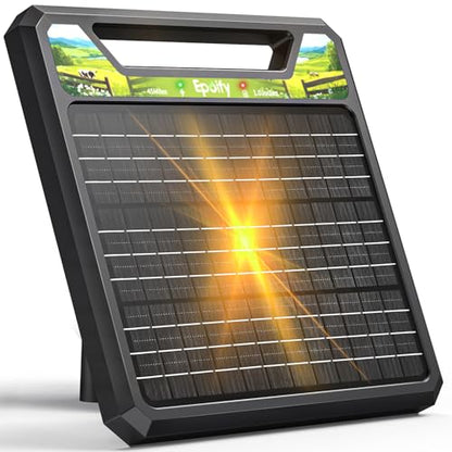 Solar Electric Fence Charger, Epoify LD03, 1 Joule, 45-Mile for Livestock | 8W Solar Panel with AC Backup, 8000mAh Battery, Auto Short-Circuit Alarm, Weatherproof Housing - color: Black