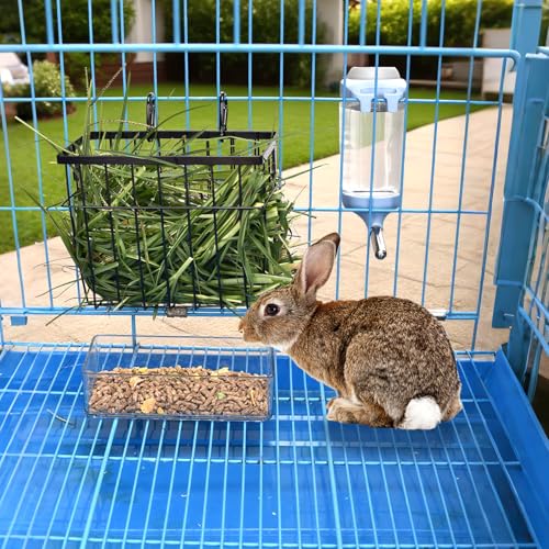SANGLE SOPFFY Rabbit hay Feeder Small Animal Feeding Set with 350ml Water Bottle, Hay Rack for Guinea Pigs, Chinchillas - color: black-4