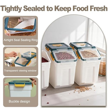 RUIAN Large Airtight Storage Container,25lb Flour Rice Storage Containers Bin with Wheels Seal Locking Lid, with Measuring Cup&Scoop for Flour, Rice, Grain (25lbt Blue,4PCS) - color: Blue 4Pack 25Lb