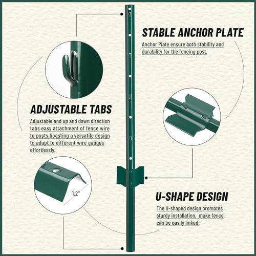 10-Pack 3 Feet Heavy-Duty Metal U Fence Posts for Wire Fencing - size: 3 Feet