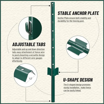10-Pack 3 Feet Heavy-Duty Metal U Fence Posts for Wire Fencing - size: 3 Feet