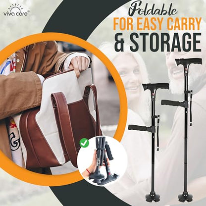Walking Cane with Light & Alarm - Foldable, Adjustable, Lightweight, for Balance & Stability for Adults, Seniors, and Injured. [Black] - size: Medium