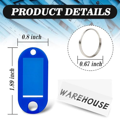 Sukh 60pcs Key Ring Tags - Plastic Key Tags with Labels and Split Rings