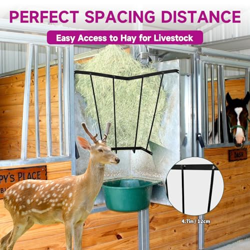 Corner Hay Rack, Wall Mounted 23.3 x 13.2 x 21.7In Hay Rack for Farm Indoor and Outdoor Use, Carbon Steel Hay Feeder Blanket Holder for Horses and Goats