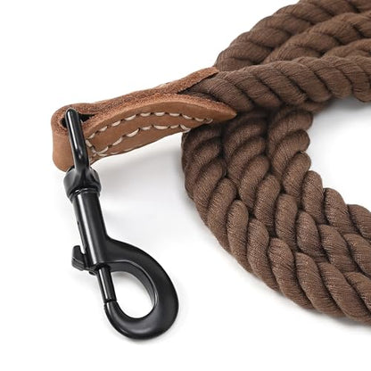 Mile High Life Dog Leash Braided Cotton Rope with Leather-Reinforced Ends - color: Dark Brown, size: 72 Inch-1/2"