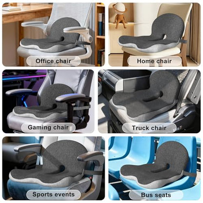 Seat Cushion, Seat Cushions for Office Chair, Ergonomic Coccyx Cushion, Breathable Non-Slip Memory Foam Pad for Long Sitting, Gaming Chair & Car Seat - color: Dark + Light Gray