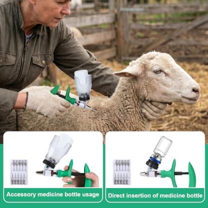 5ml Continuous Self-Refilling Livestock Syringe, 10 Needles Included - color: green