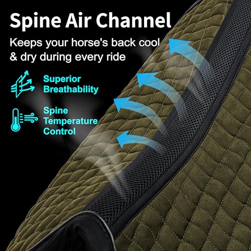 EQUINEWAVE Aria Soft Suede Jump Saddle Pad – Breathable Moisture-Wicking Lining, Shock-Absorbing Cushion, Contoured Spine, English All Purpose Saddle Pad - color: Olive green