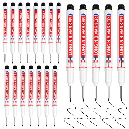 20 Pcs 20mm Long Nib Marker Long Head Deep Hole Marker Pens Deep Reach Permanent Paint Markers Marking Pen for Metal Drilling Construction Carpenter（Black） - color: Black