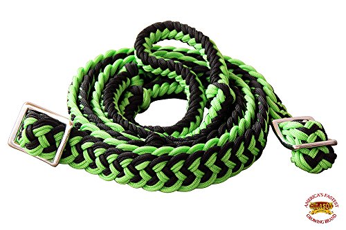 HILASON Braided Poly Barrel Horse Racing Reins Flat Grip Knots 1" X 8Ft | Rein Gifts - color: Green-Black