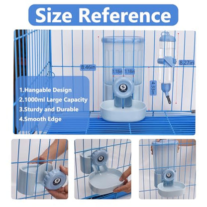 Sangle Sopffy Rabbit Feeder and Water Dispenser Set, Gravity Food Bowl with Water Bottle for Cage, Small Animal Feeding Station for Bunny, Guinea Pig, Chinchilla, Ferret, Hedgehog, Blue 2-Piece Set - color: blue