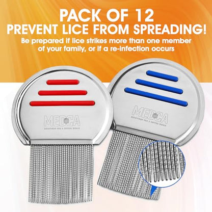 Lice Comb - (Pack of 12) Head Lice Treatment that's Individually Packaged Professional Stainless Steel Louse and Nit Combs Removes Eggs with Rounded Tips for Comfort