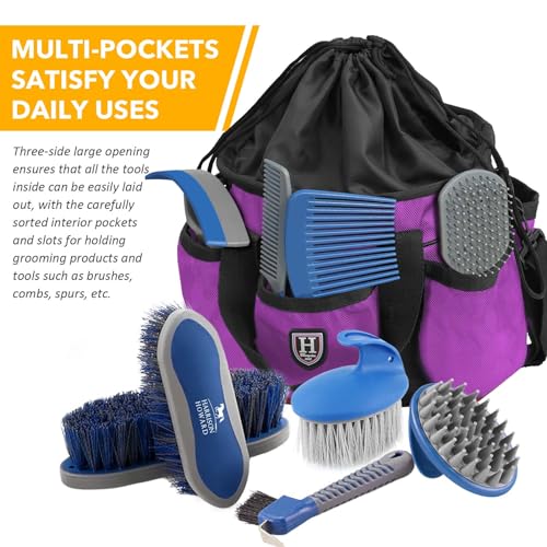 Harrison Howard Premium Horse Grooming Organizer Bag Horse Grooming Tote Bag-Violet - color: Violet