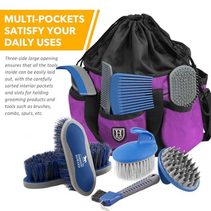 Harrison Howard Premium Horse Grooming Organizer Bag Horse Grooming Tote Bag-Violet - color: Violet