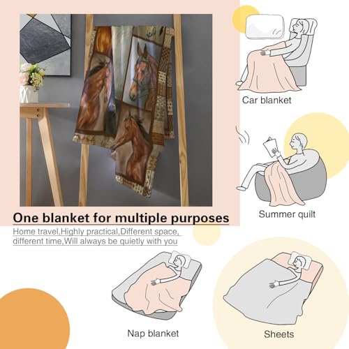 Air Conditioner Lightweight Horses Blanket Flannel Fleece Blanket Ultra Soft Throw Blanket for Couch Living Room Bed (60''x50'', Horses) - size: 60''x50''