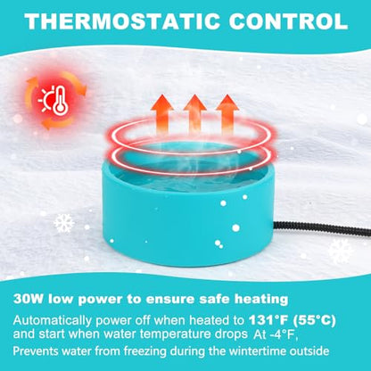 Large Heated Water Bowl for Dog & Cat, Waterproof Heated Pet Bowl Heater for Chickens Rabbit Livestocks, Heated Bird Bath for Winter, 108 OZ 30 Watts - size: Medium