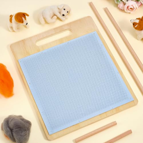 WADORN Wool Blending Board Carding Brush Set, Wool Hand Carders with Board and 4Pcs 2 Sizes Wooden Craft Sticks for Professional Blending and Finishing Yarn Fibers DIY Felt Needle Art Craft Projects
