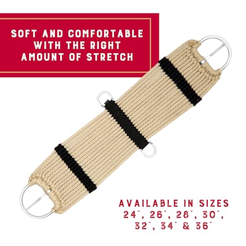 Weaver Equine Rayon 17 Strand Horse Cinch, Anti-Slip Saddle Cinch Girth with Flat Buckle, Western Horse Riding Supplies, ‎Tan/Black