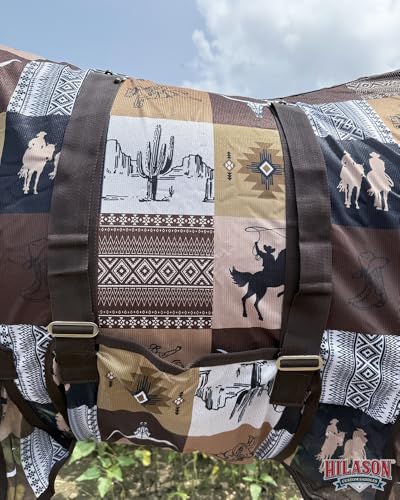 HILASON Horse Fly Sheet Breathable Mesh UV Protection Mosquito Bug Summer - color: Brown Cowboy Print, size: 66 In