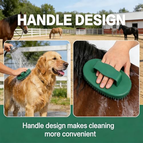 Rubber Curry Comb with Handle Green Large