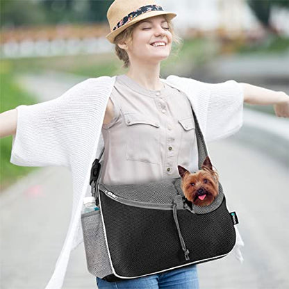 PetAmi Dog Sling Carrier for Small Dog, Hands Free Crossbody Carrier, Black | Under 10 lbs, Puppy Cat Pet Travel Gift, Breathable Mesh, Padded Strap, Removable Sherpa Bed, Pockets & Poop Bag Dispenser - color: Black