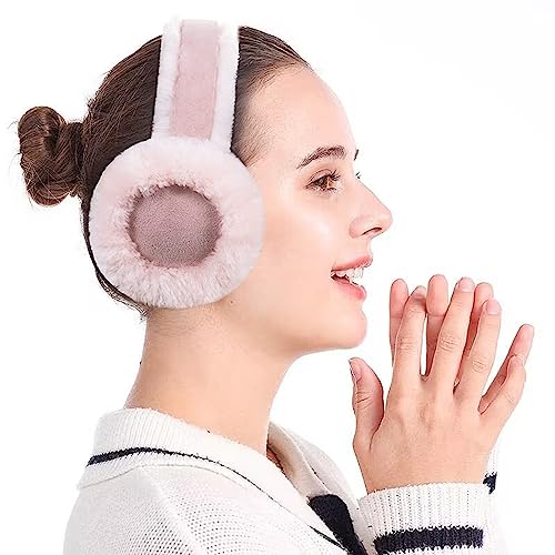 MaxW Wool Ear Muffs for Winter Women Men Fluffy Earmuffs Soft Cozy Ear Warmers Outdoor Ear Covers for Cold Weather - color: A-pink