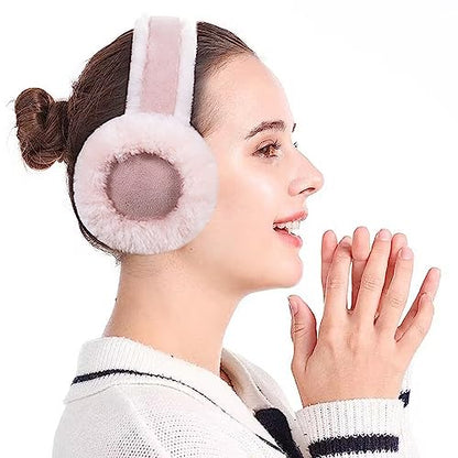 MaxW Wool Ear Muffs for Winter Women Men Fluffy Earmuffs Soft Cozy Ear Warmers Outdoor Ear Covers for Cold Weather - color: A-pink
