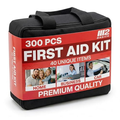 M2 BASICS 300 Piece Premium First Aid Kit w/Durable Bag for Home, Business | Office, Workplace, Car, Garage, Kitchen, Family, Classroom, Jobsite, Warehouse, School, Vehicle And Emergency Preparedness - size: 300 Piece Set