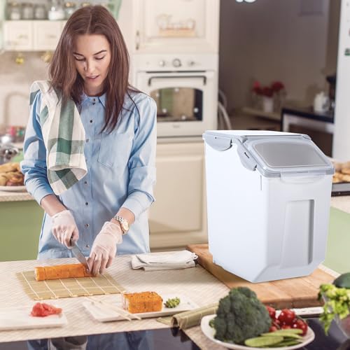 Umigy 4 Pack Rice Storage Container With Wheels Plastic Airtight Lid Flour Container Bin for Dog Pet Cereal Grain Dry Food, 15 Liter / 30 lbs (Gray) - color: Gray