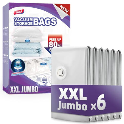 TAILI 6 Pack Vacuum Storage Bags, XXL Jumbo (47x39 Inch), Cream - size: 6 XXL Jumbo