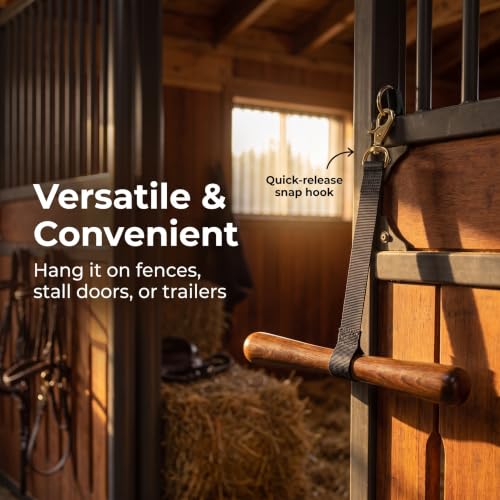 Saddle T Hanger, Portable Saddle Rack for Car and Trailer | Portable saddle t hanger with wooden support, 100 cm strap, clip for trailer, car headrest, tack room, and gear storage