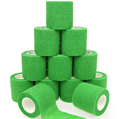 Self Adhesive Bandage Wrap Animal Cohesive Bandage Self Adherent Wrap First Aid Tape for Dogs Cats Horses Birds & Wrist Healing Ankle Sprain Swelling - color: 2 Inch Emerald Green 12 Rolls