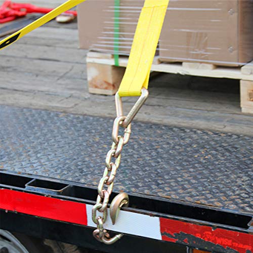 Two 4-in. X 30-Ft. Heavy-Duty Winch Straps with Chain End and Grab Hook, 16,200 Lbs. Break Strength | Chain TieDowns By DC Cargo Mall - size: 2-pack, style: Grab Hook