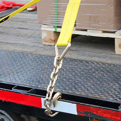 Two 4-in. X 30-Ft. Heavy-Duty Winch Straps with Chain End and Grab Hook, 16,200 Lbs. Break Strength | Chain TieDowns By DC Cargo Mall - size: 2-pack, style: Grab Hook