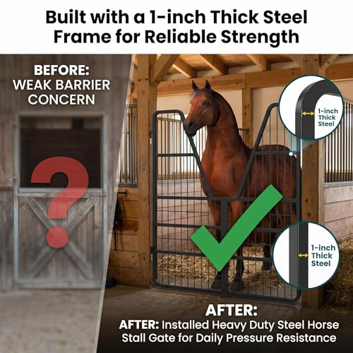 52 x 42in Horse Stall Door with Welded Steel Frame, Heavy Duty 0.8in Horse Stall Gate, Two-Way Opening Stall Guard for Horses, Stronger Stall for Stable Safety, Farms, Barn and Equestrian Accessories