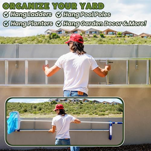 Over The Wall Heavy Duty Concrete Cinder Cement Block Wall Outdoor No Drill Fence Hooks Hangers - Extra Long Large Rafter Ladder Pool Equipment Pole Hangers for Planters Hoses Horse Tack Organization - size: 8" Wide Wall Hooks