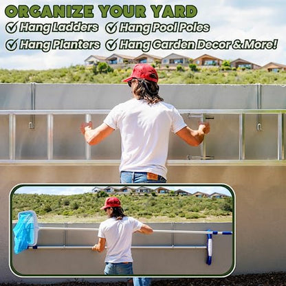 Over The Wall Heavy Duty Concrete Cinder Cement Block Wall Outdoor No Drill Fence Hooks Hangers - Extra Long Large Rafter Ladder Pool Equipment Pole Hangers for Planters Hoses Horse Tack Organization - size: 8" Wide Wall Hooks