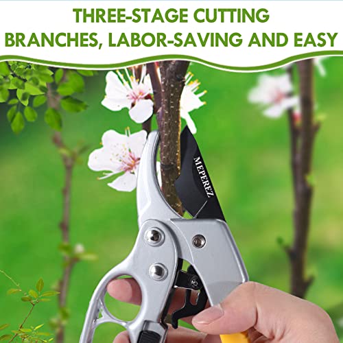 Germany Pruning Shears For Gardening, Arthritis Weak Hand Snips, 4x cutting power trimming, 1-Inch Cut Capacity Garden Clippers, Ergonomic handle, Rust resistant, high strength steel, Sharp - style: Yellow