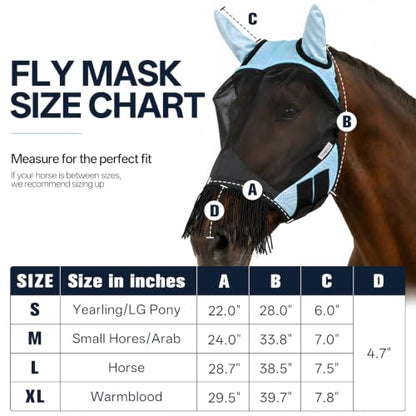 Breathable Horse Fly Mask with Ears and Nose Fringe(M) - size: M