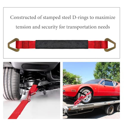 DXNQ 2" × 29" Premium Axle Tie Down Strap with D Rings, Heavy Duty Axle Strap with Protective Sleeve Working Load Limit 6614 Lbs, High Tension Axle Strap for Securing Car Transport (Red) - color: Red