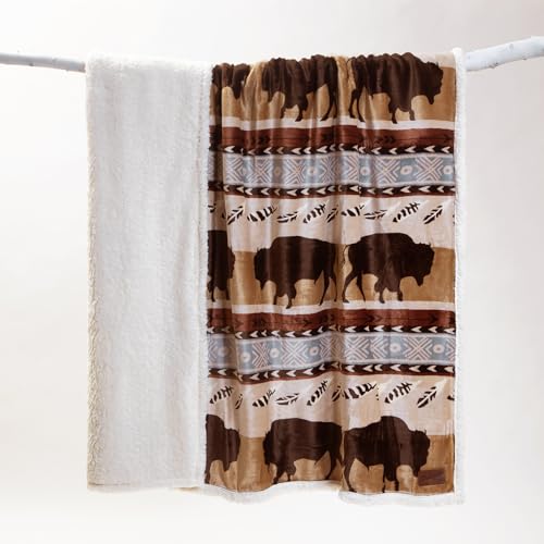 Carstens, Inc. Carstens Wrangler Buffalo Southwestern Sherpa Fleece 54x68 Throw Blanket, 54" x 68", Brown - color: Brown