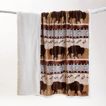 Carstens, Inc. Carstens Wrangler Buffalo Southwestern Sherpa Fleece 54x68 Throw Blanket, 54" x 68", Brown - color: Brown
