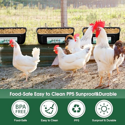 PIREKZUNT 4 Pack Chicken Duck Feeder, Poultry Feeders and Waterers, Hanging Goat Feeder, Livestock Feeding Container, Feed Trough and Waterer Bucket with Clips(Black) - color: 4 Pack Black